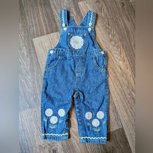 Blue Denim Kids Overalls with Floral Embroidery